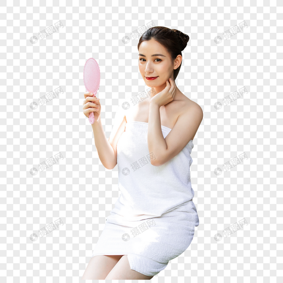 女性泡温泉照镜子图片