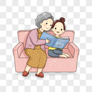 小女孩和奶奶看相册图片