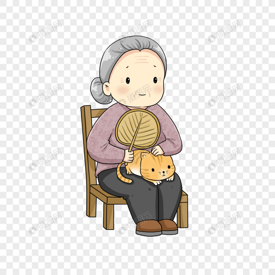 抱着猫的老人图片
