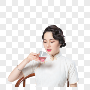 旗袍女性喝茶图片