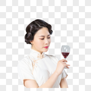 旗袍女性品酒图片