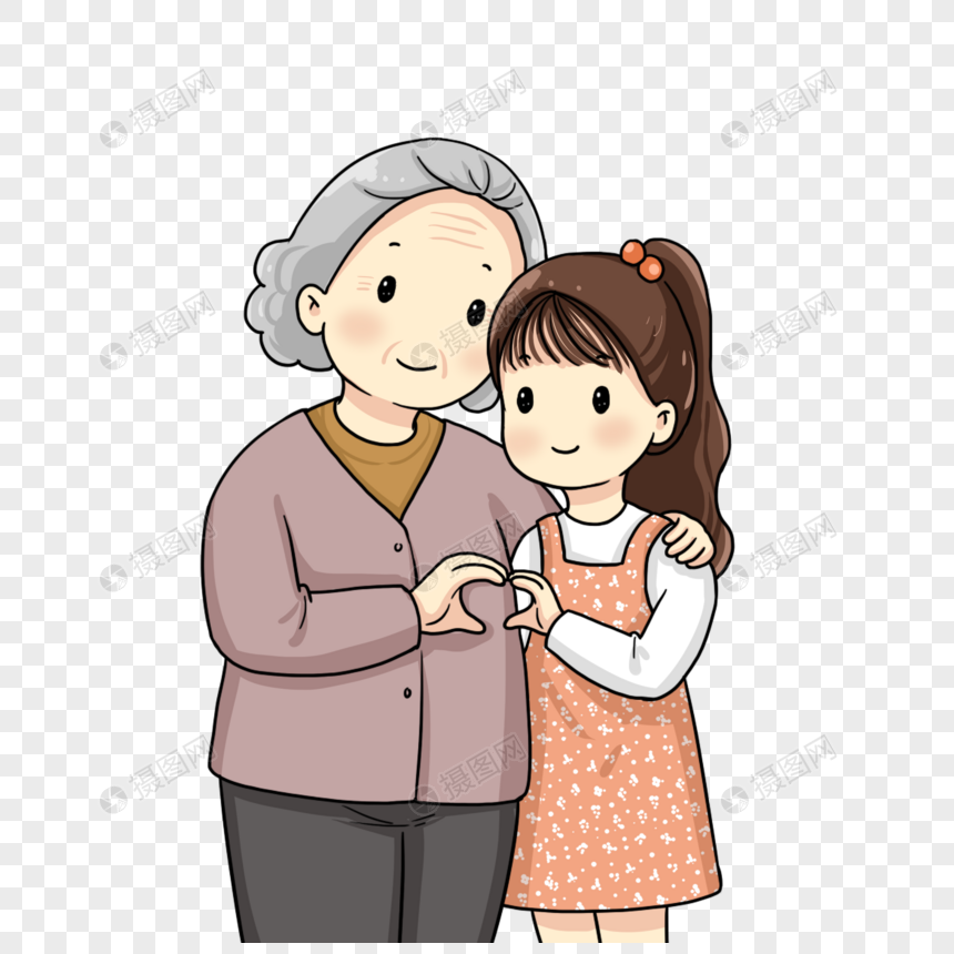 小女孩和奶奶比心图片