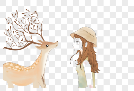 女孩和鹿图片