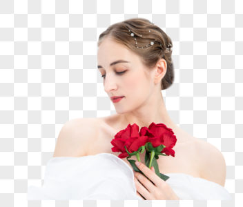 外国优雅女性拿着玫瑰花高清图片