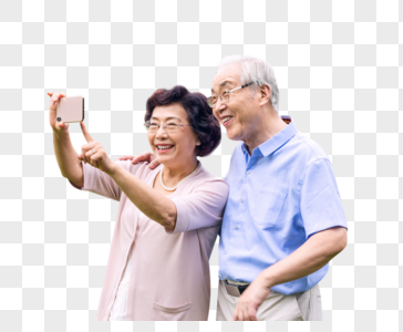 老年夫妇手机拍照高清图片