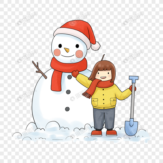 小女孩堆雪人图片