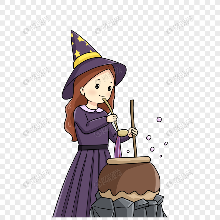 万圣节煮汤的小女巫