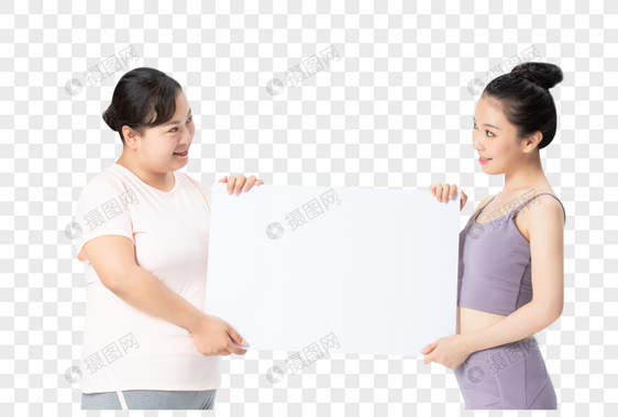 胖瘦姐妹拿白板展示图片
