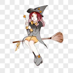 扫帚和尚骑扫帚的小魔女素材