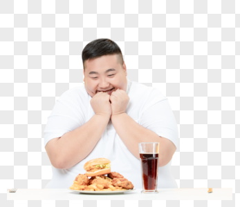 青年肥胖男性吃炸鸡可怜图片