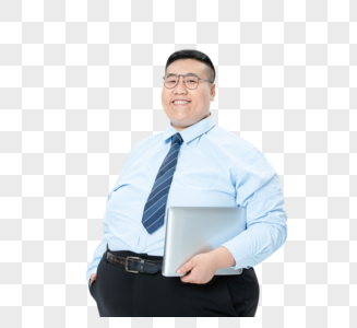 肥胖商务男性拿着笔记本电脑图片