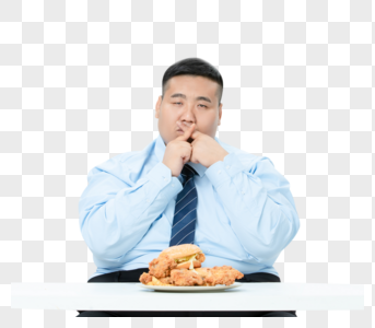 肥胖商务男性拒绝吃炸鸡图片