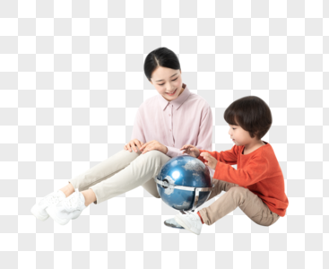 儿童幼教老师带学生看地球仪高清图片