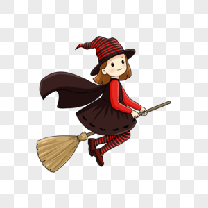 骑独轮车的熊熊骑扫把的小女巫素材