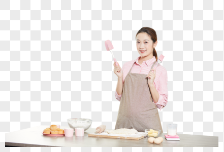 居家女性在厨房制作面包图片