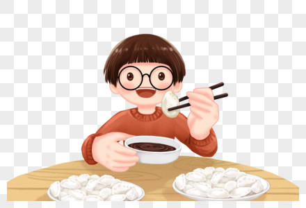 立冬吃饺子的男孩图片