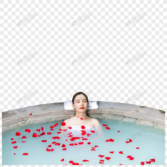 女性泡温泉图片