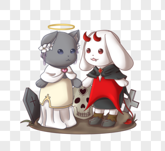 天使和恶魔mr.leaf 魔鬼猫图片素材