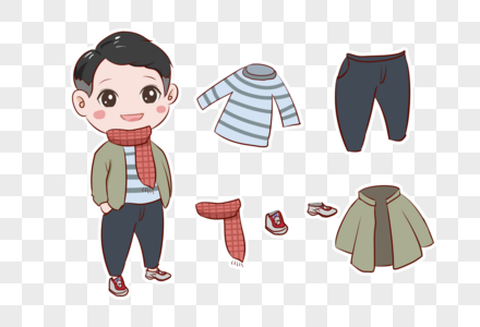 q版男孩手绘冬装合集手账贴纸图片