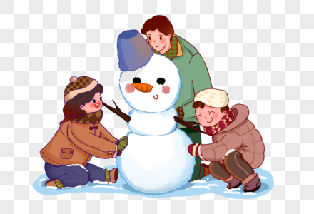 爸爸小孩堆雪人图片