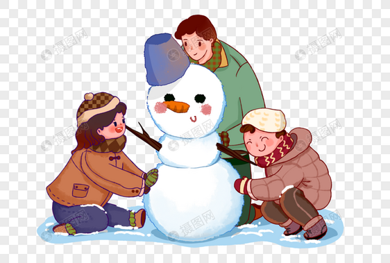 爸爸小孩堆雪人图片