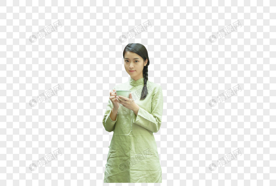 手捧茶杯的女生图片