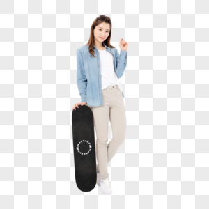 拿着滑板的女大学生形象图片