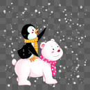 北极熊和小企鹅一起看雪图片