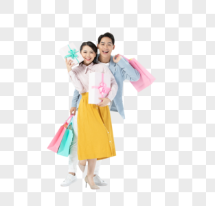 青年情侣拥抱购物图片