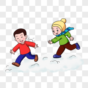 冬天下雪孩子们打雪仗卡通元素图片