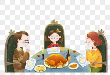 感恩节聚会吃火鸡的一家人图片