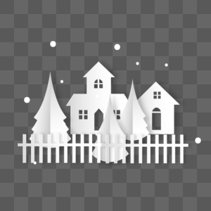 冬天剪纸风郊外房子高清图片