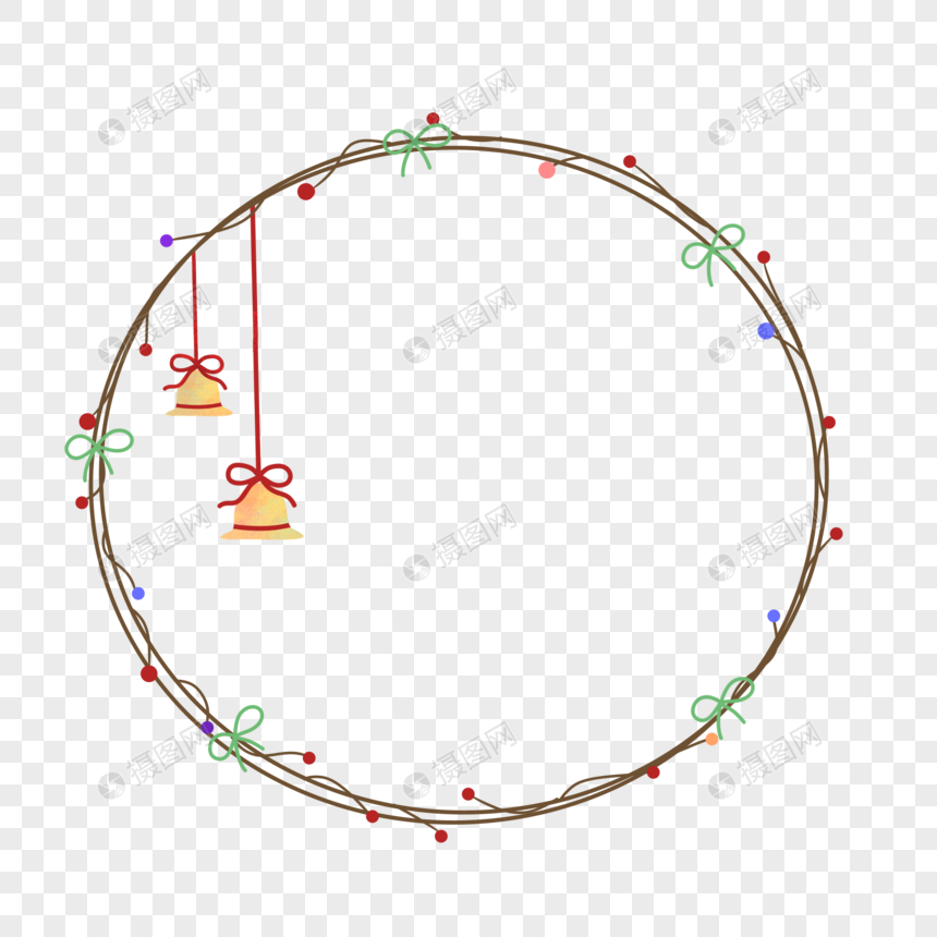 圣诞节铃铛蝴蝶结树枝边框图片