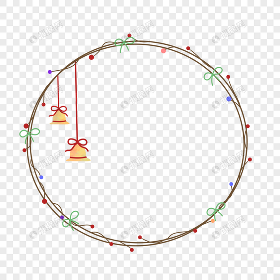 圣诞节铃铛蝴蝶结树枝边框图片