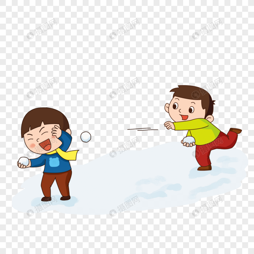 冬天孩子们打雪仗元素图片