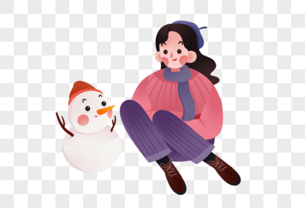 冬天的女孩和雪人图片