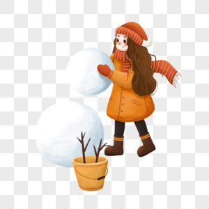 冬天堆雪人的女孩图片
