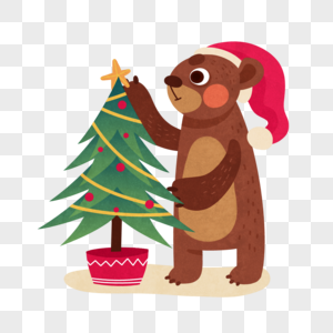 装扮圣诞树小熊高清图片
