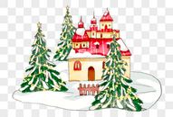 圣诞夜的雪国小房子图片