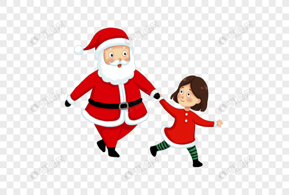 小女孩牵着圣诞老人图片