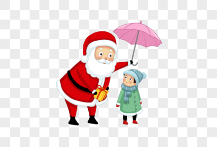 撑伞的圣诞老人给小孩礼物图片