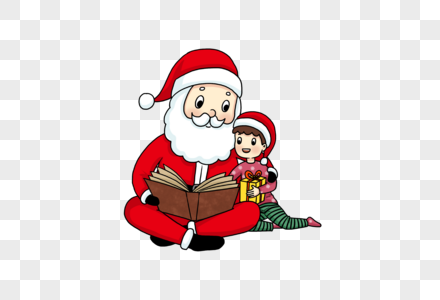 圣诞老人和小孩一起看书图片
