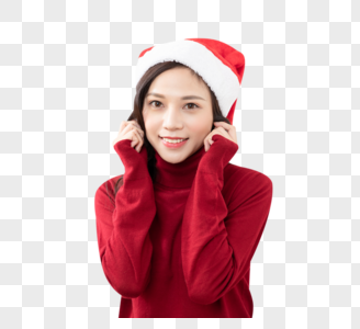 居家女性戴着圣诞帽图片