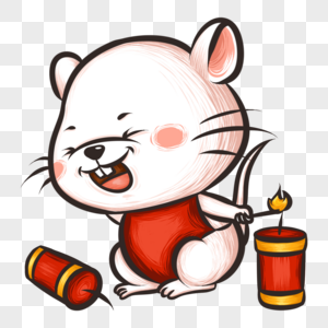 过年炮仗放鞭炮的小鼠素材