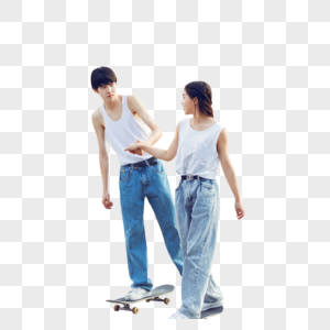 情侣玩滑板图片