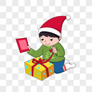 圣诞节孩子拆礼物卡通元素图片素材