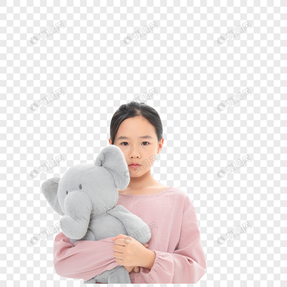 难过的女孩抱着玩具小象图片