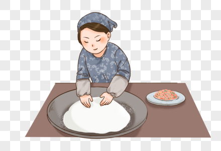 春节揉面包饺子图片