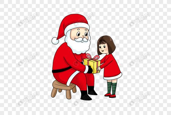 圣诞老人给小女孩送礼物图片