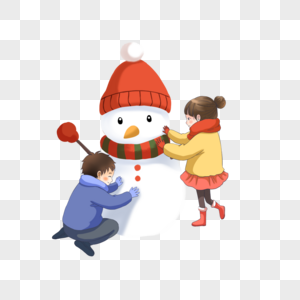孩子推雪人图片